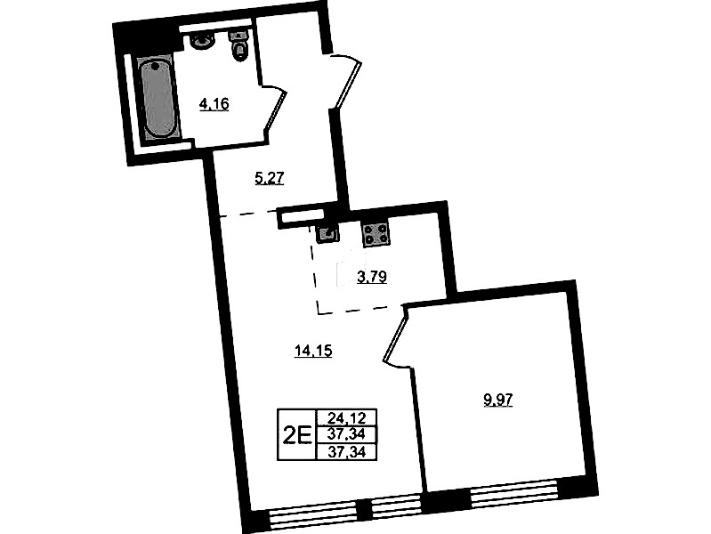 1-комнатная квартира 37.34 м², 9/11 эт., ЖК «Квартал Лаголово»